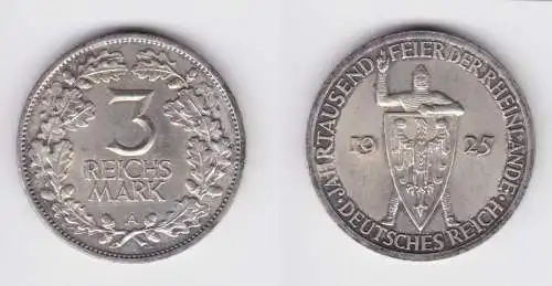 3 Mark Silber Münze 1000 Feier der Rheinlande 1925 A vz (156187)
