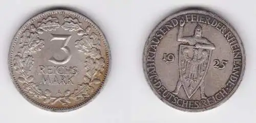3 Mark Silber Münze 1000 Feier der Rheinlande 1925 A ss+ (156211)