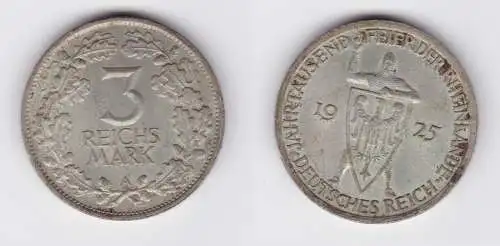 3 Mark Silber Münze 1000 Feier der Rheinlande 1925 A ss/vz (156070)