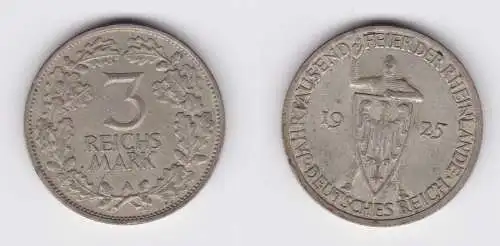 3 Mark Silber Münze 1000 Feier der Rheinlande 1925 A ss+ (156328)