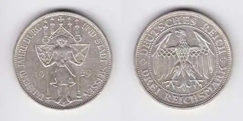 Silber Münze 3 Mark 1000 Jahre Stadt Meißen 1929 E ss/vz (156107)