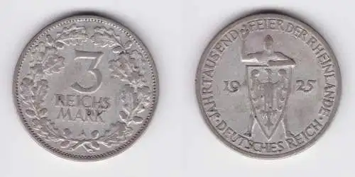 3 Mark Silber Münze 1000 Feier der Rheinlande 1925 A ss (156193)