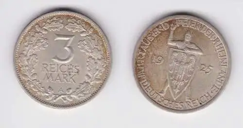 3 Mark Silber Münze 1000 Feier der Rheinlande 1925 A f.vz (156208)