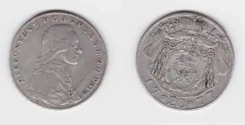 20 Kreuzer Silber Münze Österreich Salzburg Hieronymus Collorado 1777 (155169)