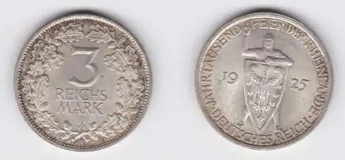 3 Mark Silber Münze 1000 Feier der Rheinlande 1925 A vz (156184)