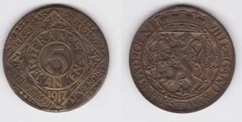 5 Francs / Franken Münze Belgien Stadt Gent 1917 N 615 vz (156354)