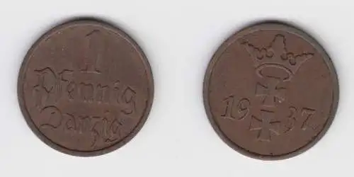 1 Pfennig Kupfer Münze Danzig 1937 Jäger D 2 ss+ (156260)