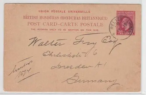 09854 seltene Ganzsachen Postkarte brit.Honduras 2 Centavos rot 1912