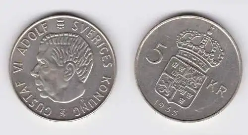 5 Kronen Silber Münze Schweden 1955 (154802)
