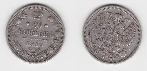 20 Kopeken Silber Münze Russland 1910 (155926)