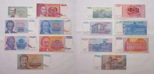 10 bis 5 Millionen Dinar Dinara 7 Banknoten Jugoslawien um 1993  (155177)