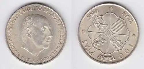 100 Pesetas Silber Münze Spanien 1966 (155787)