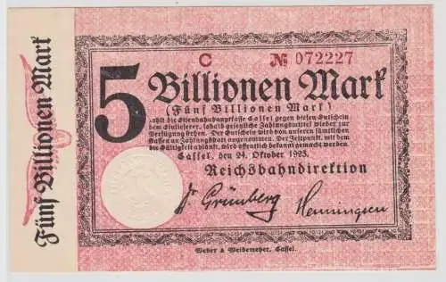 5 Billionen Mark Banknote Reichsbahndirektion Cassel 24.10.1923 (100457)