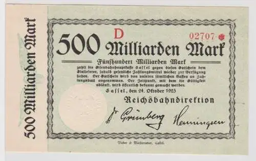 500 Milliarden Mark Banknote Reichsbahndirektion Cassel 24.10.1923 (110668)