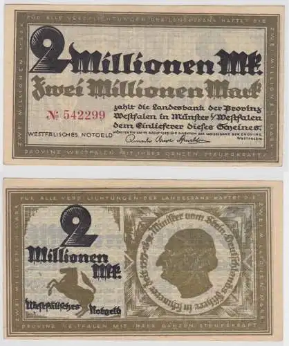 2 Millionen Mark Banknote Landesbank Provinz Westfalen Münster 1923 (130294)