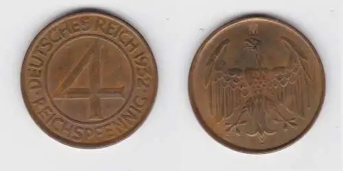 Kuriosum 4 Pfennig Kupfer Münze Weimarer Rep. 1932 A  eingeschlagenes M (155298)