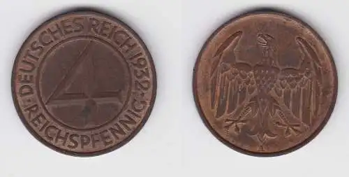 4 Pfennig Kupfer Münze Weimarer Republik 1932 A "Brüning Taler" (155527)