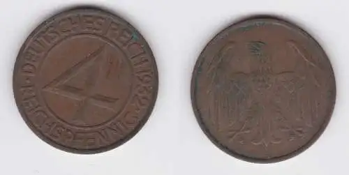4 Pfennig Kupfer Münze Weimarer Republik 1932 A "Brüning Taler" (155628)