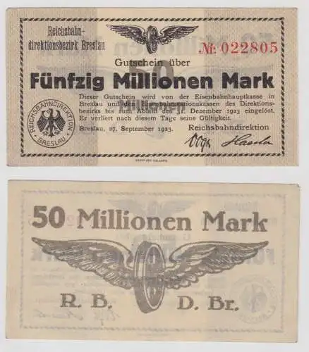 50 Millionen Mark Banknote Breslau Reichsbahndirektion 27.09.1923 (117226)