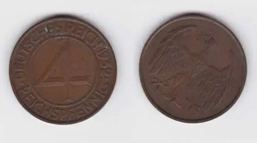4 Pfennig Kupfer Münze Weimarer Republik 1932 A "Brüning Taler" (155034)