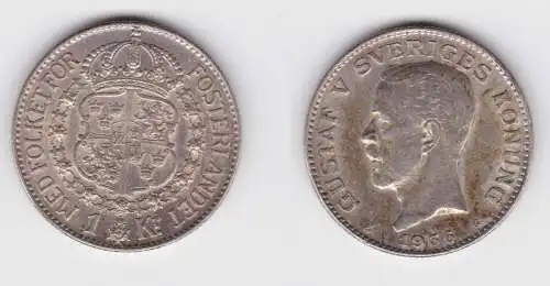 1 Krone Silber Münze Schweden 1936 (156244)
