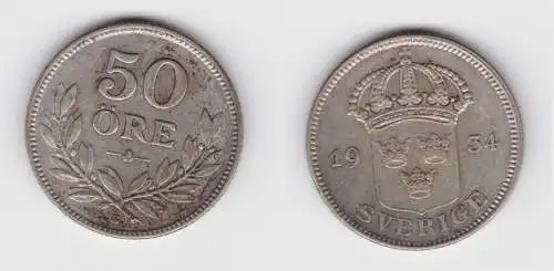 50 Öre Silber Münze Schweden 1934 ss (155601)