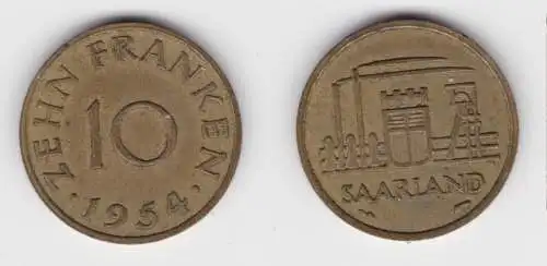 10 Franken Messing Münze Saarland 1954 (155640)
