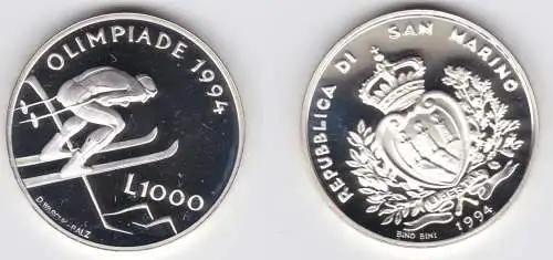 1000 Lira Münze San Marino Olympiade Lillehammer 1994 Skirennläufer (154983)