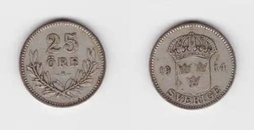 25 Öre Silber Münze Schweden 1914 (155633)