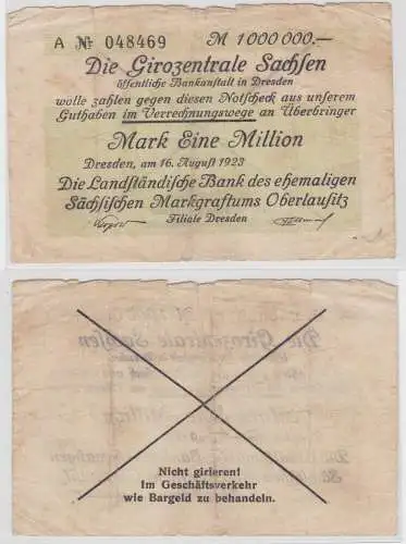 1 Million Mark Banknote Girozentrale Sachsen Dresden 16.08.1923 (154054)
