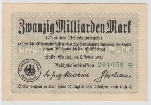 20 Milliarden Mark Banknote Halle Reichsbahndirektion 24.10.1923 (130368)