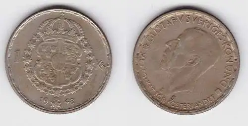 1 Krone Silber Münze Schweden 1948 (156103)