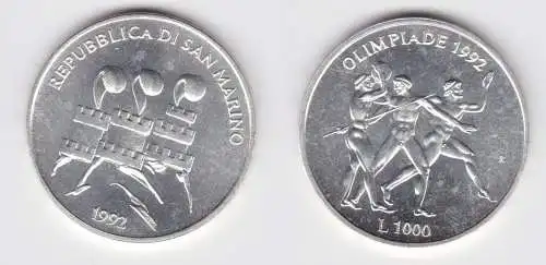1000 Lire Silber Münze San Marino 1992 Olympiade Barcelona (154843)