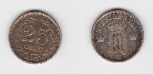 25 Öre Silber Münze Schweden 1907 (155661)