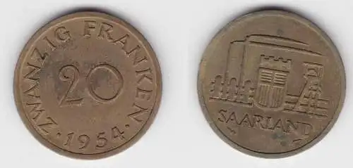 20 Franken Messing Münze Saarland 1954 (155799)