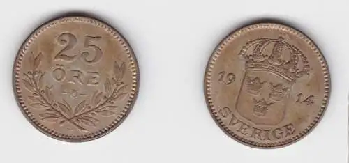 25 Öre Silber Münze Schweden 1914 (155647)