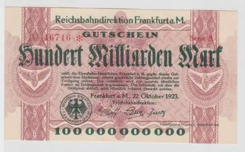 100 Milliarden Mark Banknote Reichsbahndirektion Frankfurt a.M. 22.10.23(111357)