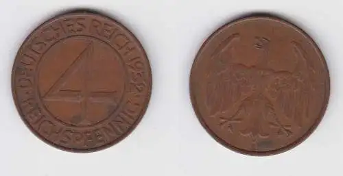 4 Pfennig Kupfer Münze Weimarer Republik 1932 A "Brüning Taler" (155446)