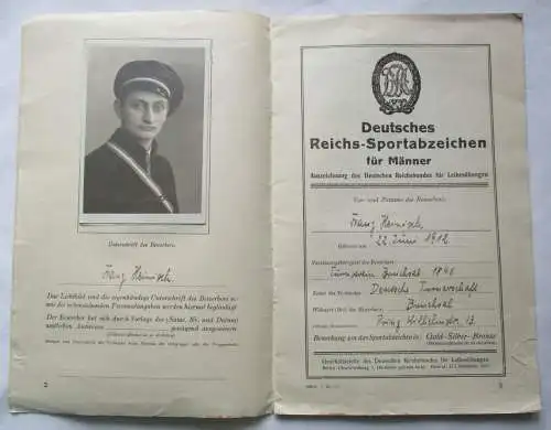 Urkundenheft Deutsches Reichs-Sportabzeichen für Männer 1934 DRA (134648)