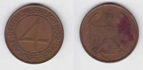 4 Pfennig Kupfer Münze Weimarer Republik 1932 A "Brüning Taler" (155566)