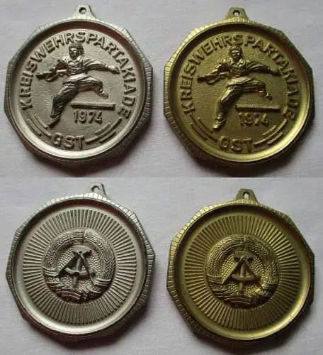 DDR Medaille Kreiswehrspartakiade 1974 GST Silber + Gold (129585)