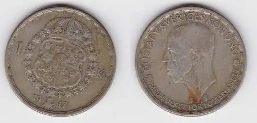 1 Krone Silber Münze Schweden 1947 (156292)