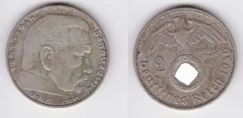 2 Mark Silber Münze 3.Reich Hindenburg 1936 D Jäger 366 (155021)