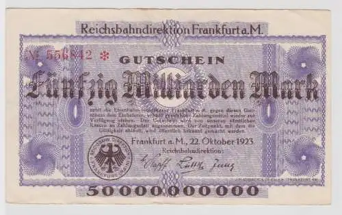 50 Milliarden Mark Banknote Reichsbahndirektion Frankfurt a.M. 22.10.23 (113123)