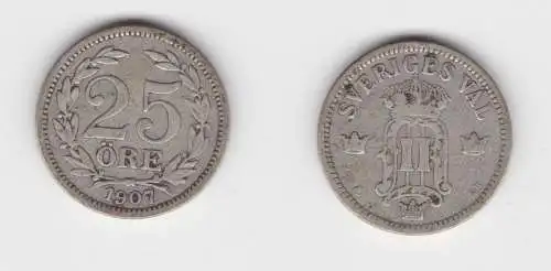 25 Öre Silber Münze Schweden 1907 (155631)