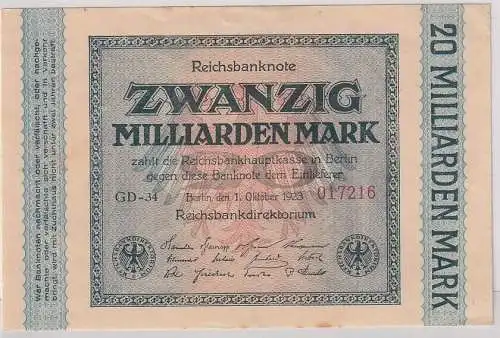 20 Milliarden Mark Banknote Berlin 1.Oktober 1923 Rosenberg 115b (167086)