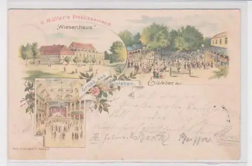 907028 Ak Lithographie Gruß aus Eisleben Etablissement "Wiesenhaus" 1896
