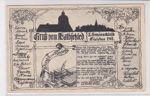 906534 Studentika Ak Gruß vom Halbschied II.Seminarklasse Eisleben 1908