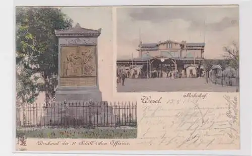 905978 Mehrbild Ak Wesel Bahnhof, Denkmal der 11 schill´schen Offiziere 1901