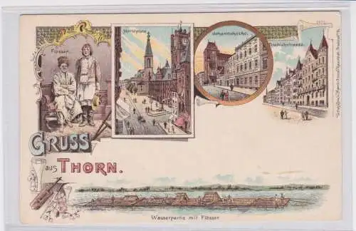 907804 Ak Lithographie Gruß aus Thorn Toruń  Ortsansichten um 1900